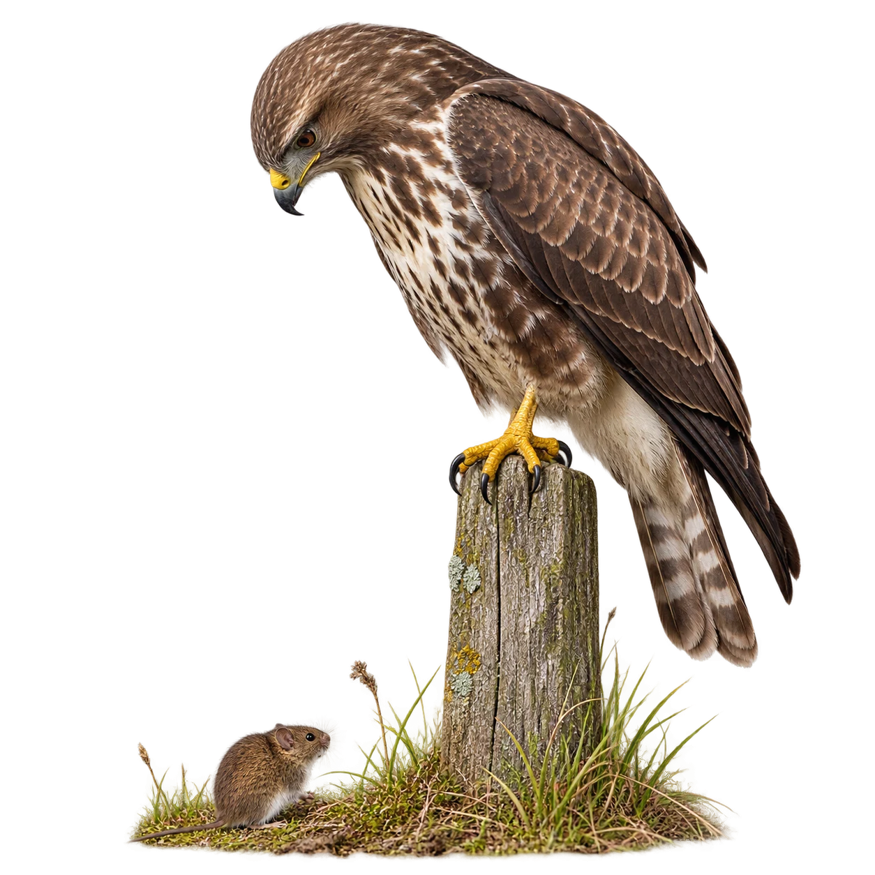Mäusebussard: Ansitzjagd · Aassuche