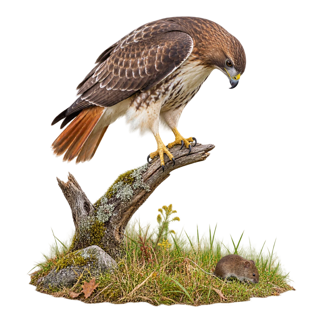 Rotschwanzbussard: Ansitzjagd · Aassuche