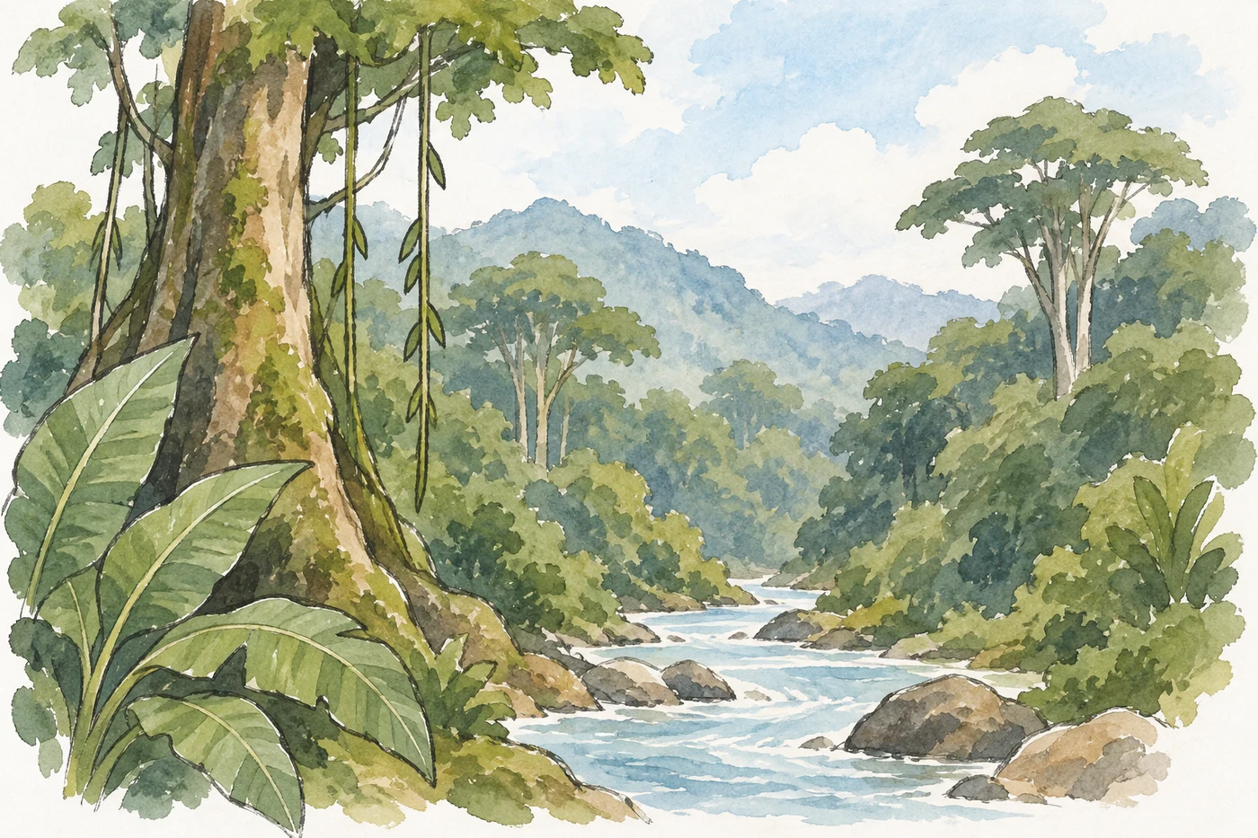 Artenreicher tropischer Regenwald mit mächtigen Baumkronen