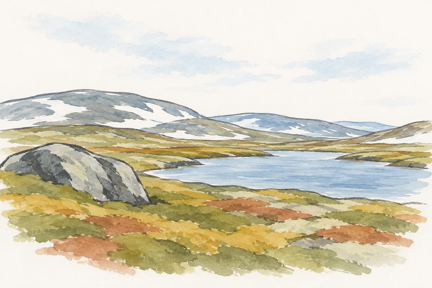 Baumlose arktische Landschaft mit niedriger Vegetation